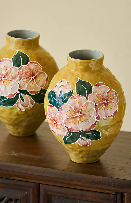 Peach Blossom Handpainted Vase